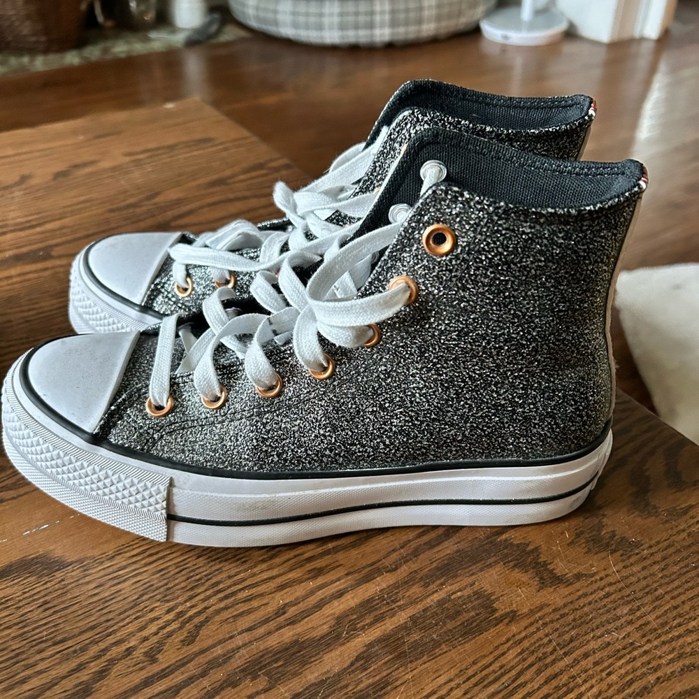 Glittery Kids High-Top Sneakers - Black and White